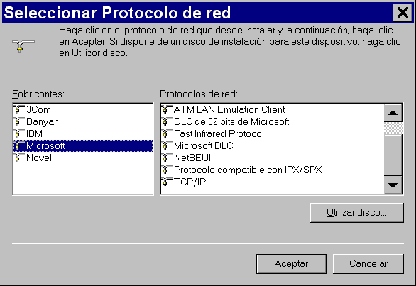 Seleccionar Protocolos de red.